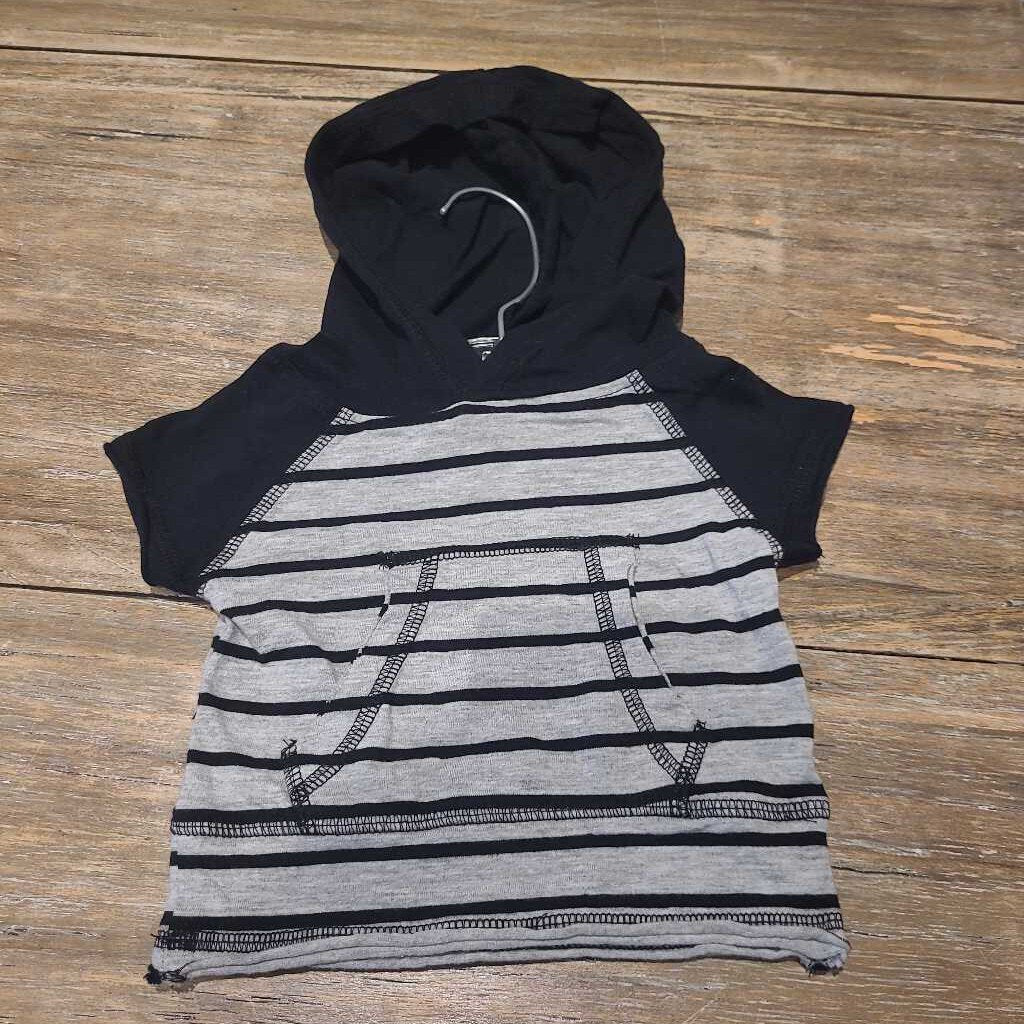 Dymples black/grey stripe hooded cotton tshirt 3m