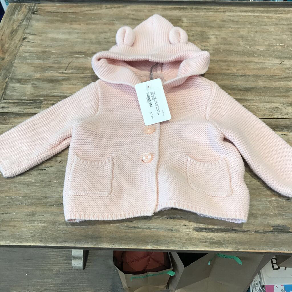 Gap pink classic knit cardigan with hood 3-6m