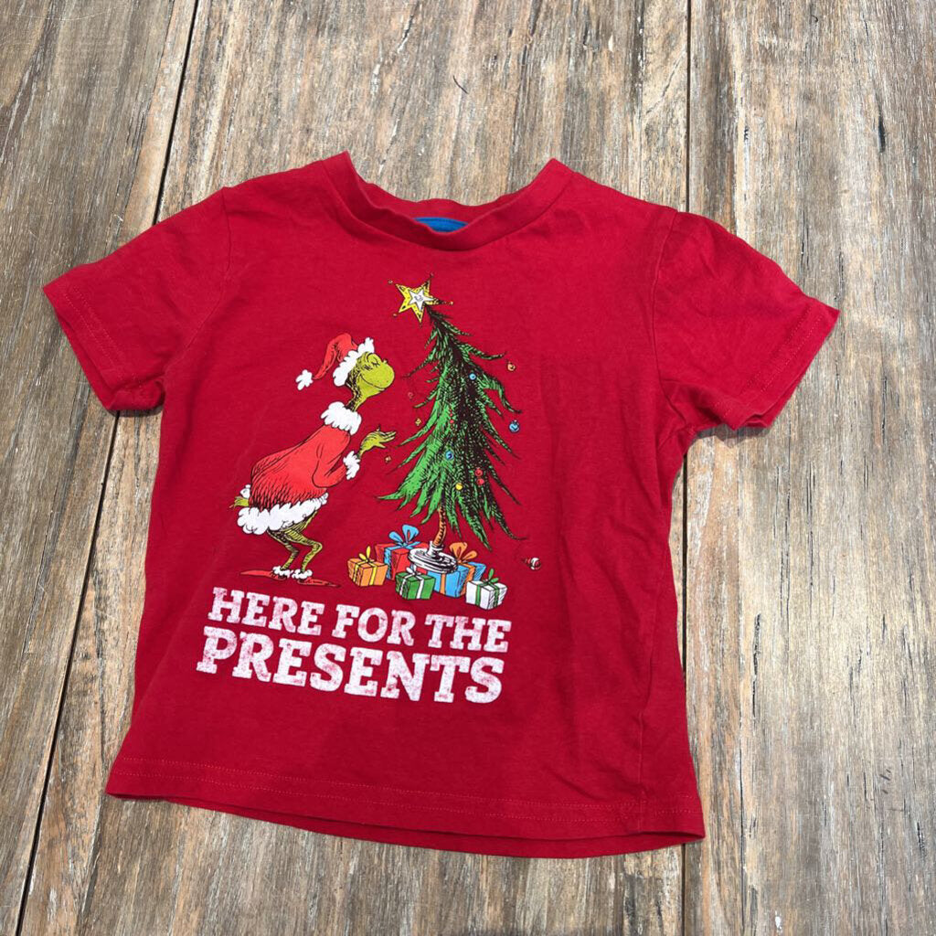 The Grinch Here For The Presents red cotton tshirt 3T