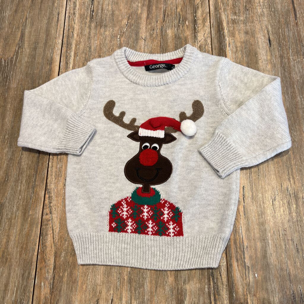 George grey knit reindeer sweater 3T