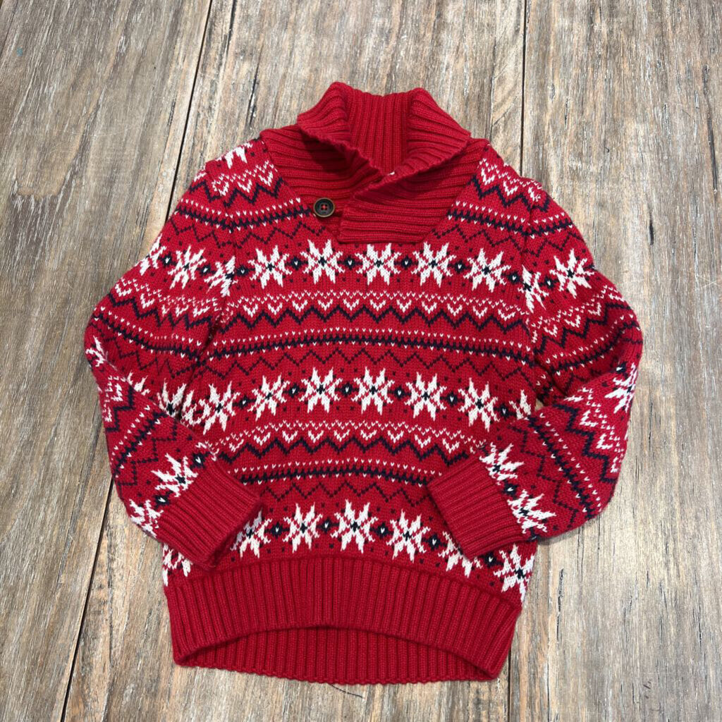 H&M red thick knit snowflake sweater 4-6Y