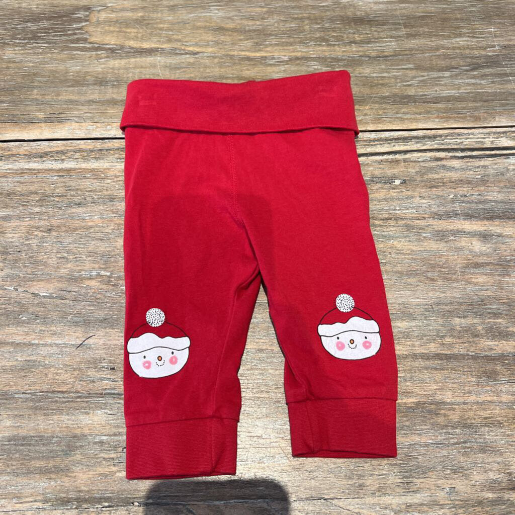 H&M red Snowperson stretch cotton pants 2-4m