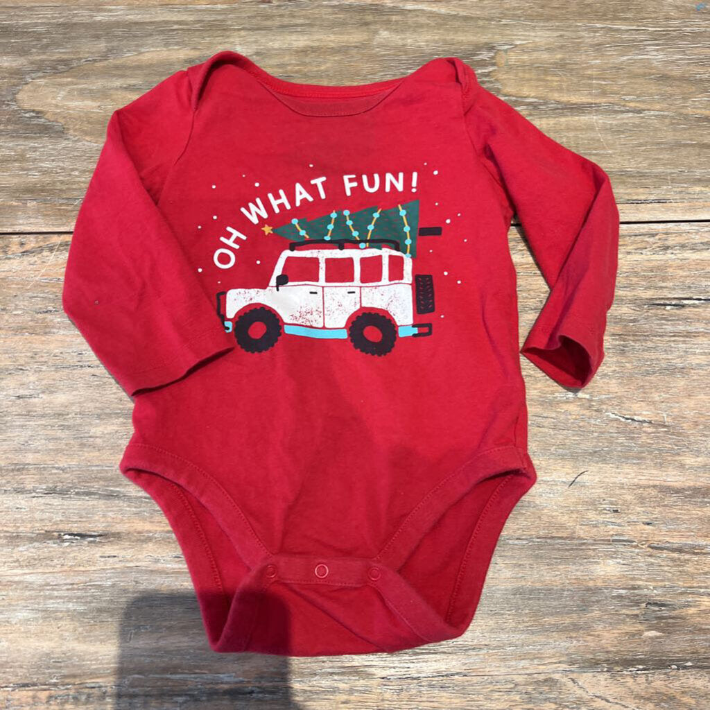 Gap Oh What Fun cotton red truck l/s diapershirt 12-18m