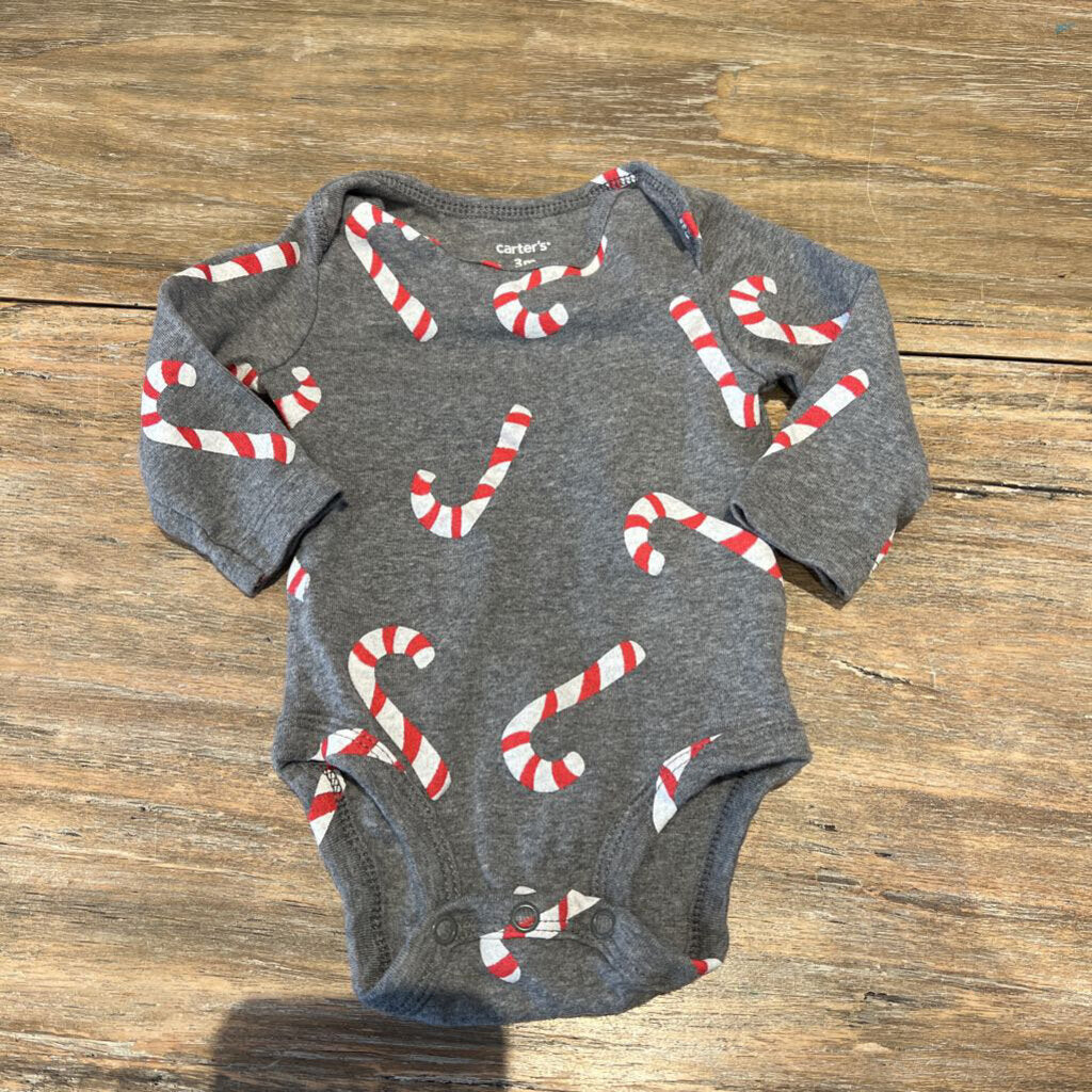 Carters grey with candy canes cotton diapershirt 3m