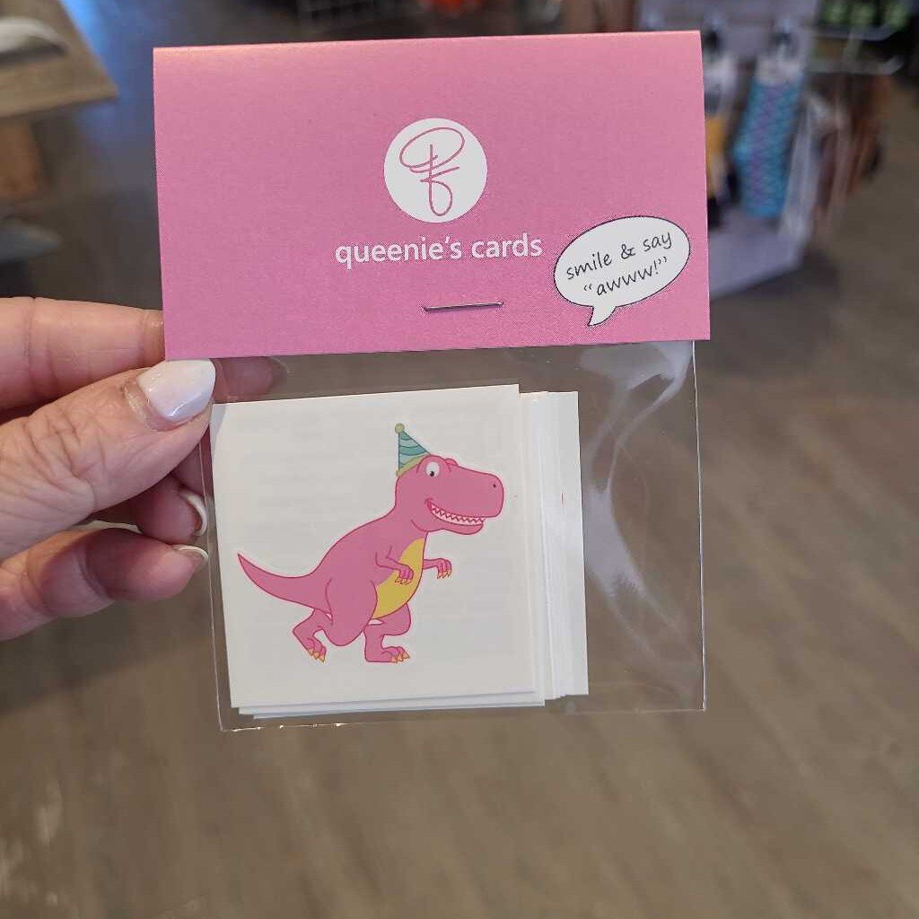Queenies Cards Pink TRex dinosaur tattoo (set of 10)