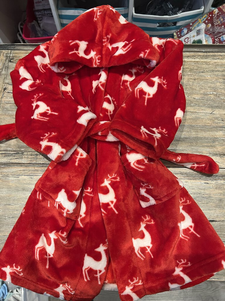 Hatley Like new Hooded fleece red reindeer robe 4-5Y