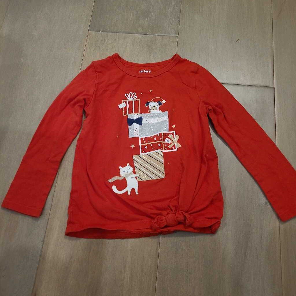 Carters red cat/dog presents cotton longsleeve 3T