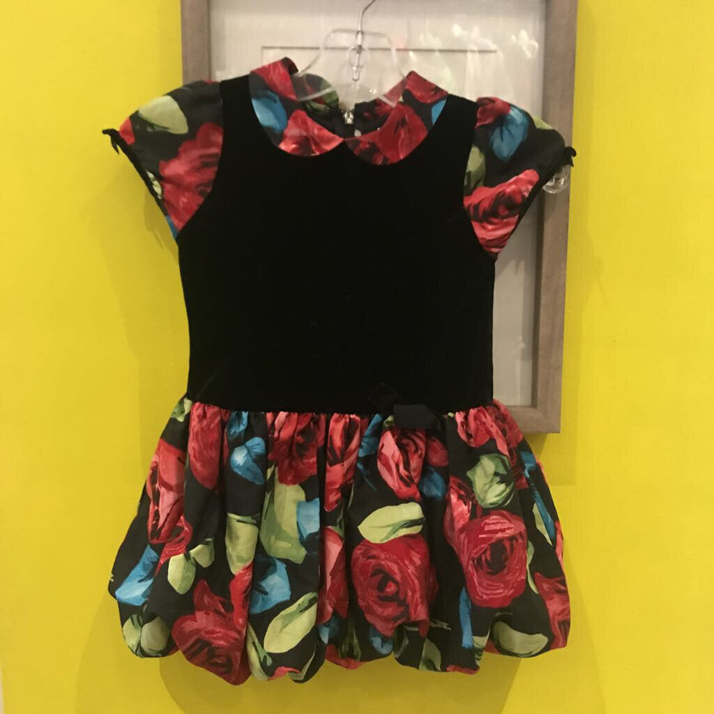 Childrens Place Polyblend Black velvet bodice floral skirt Dresses 12m