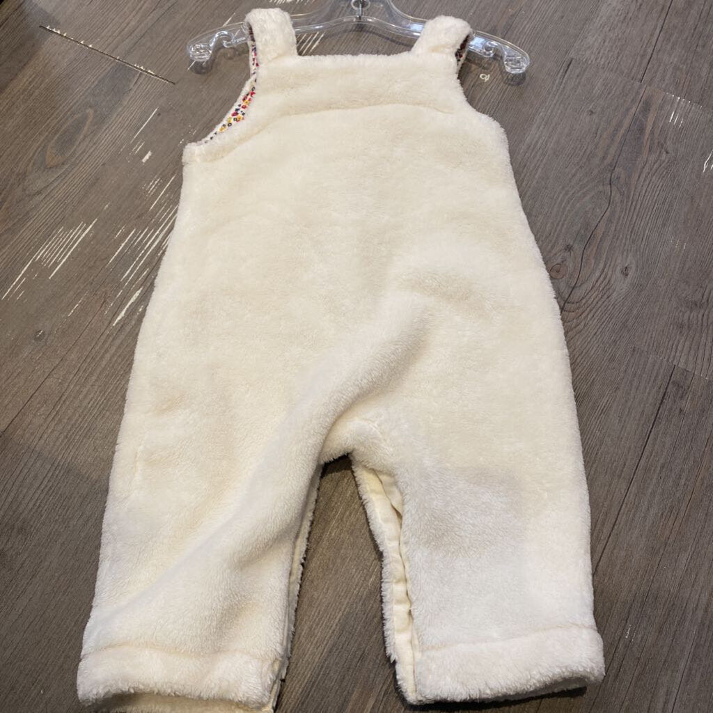 Poly White furry Overealls 9-12m