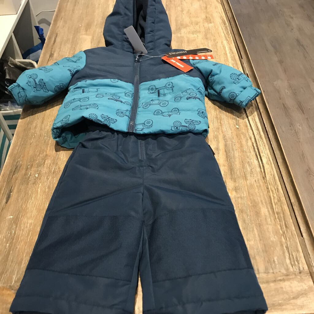 Joe Fresh 2pc. Poly Blue hood bib suspenders NWT Snowsuit 3-6m