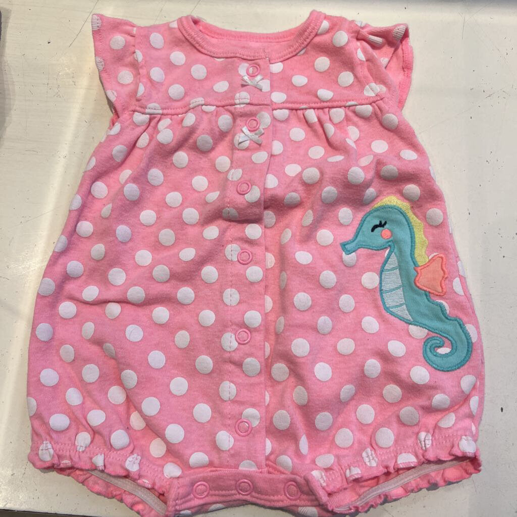 Carter's Pink Seahorse Snap Up Romper 3m