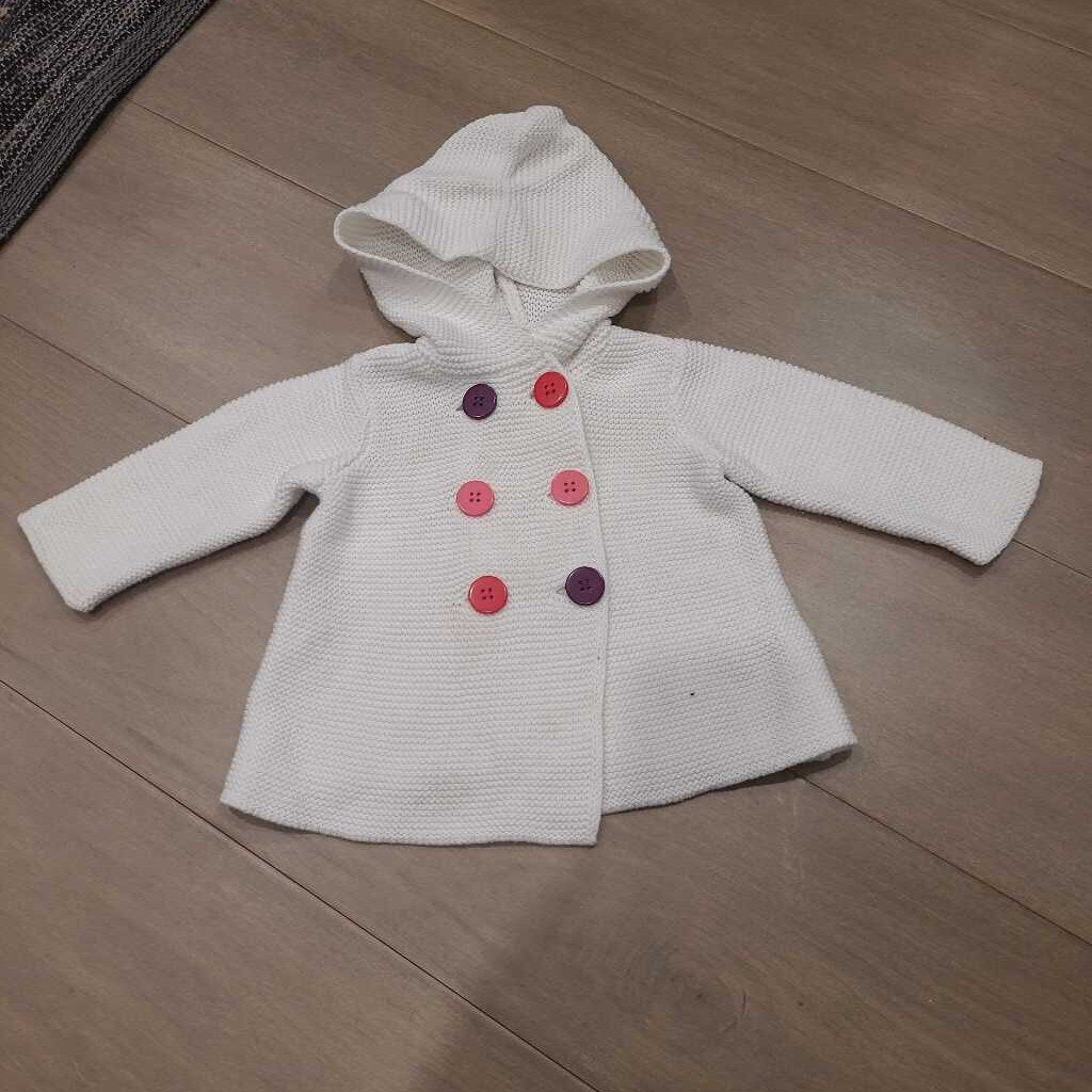 First Impressions white knit hooded cardigain 6-9m