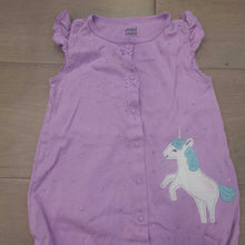 Load image into Gallery viewer, Carters purple unicorn button up cotton romper 24m
