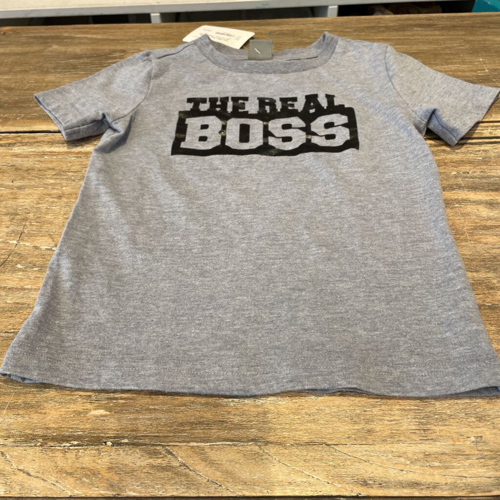 Ollie's Place Grey-blue 'the real boss' Ctnblend Tshirt 4T