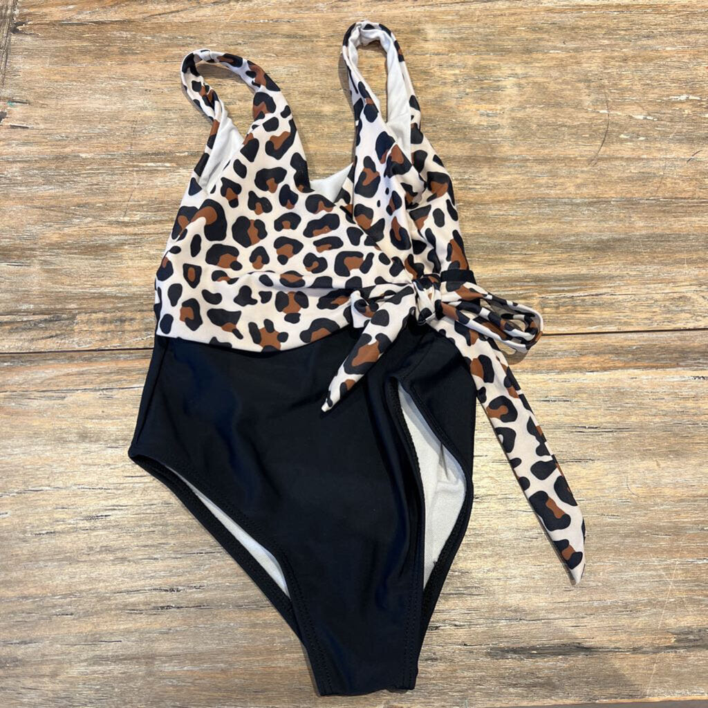 Pat Pat Black/Leopard Print Side Tie Swimsuit 4-5Y