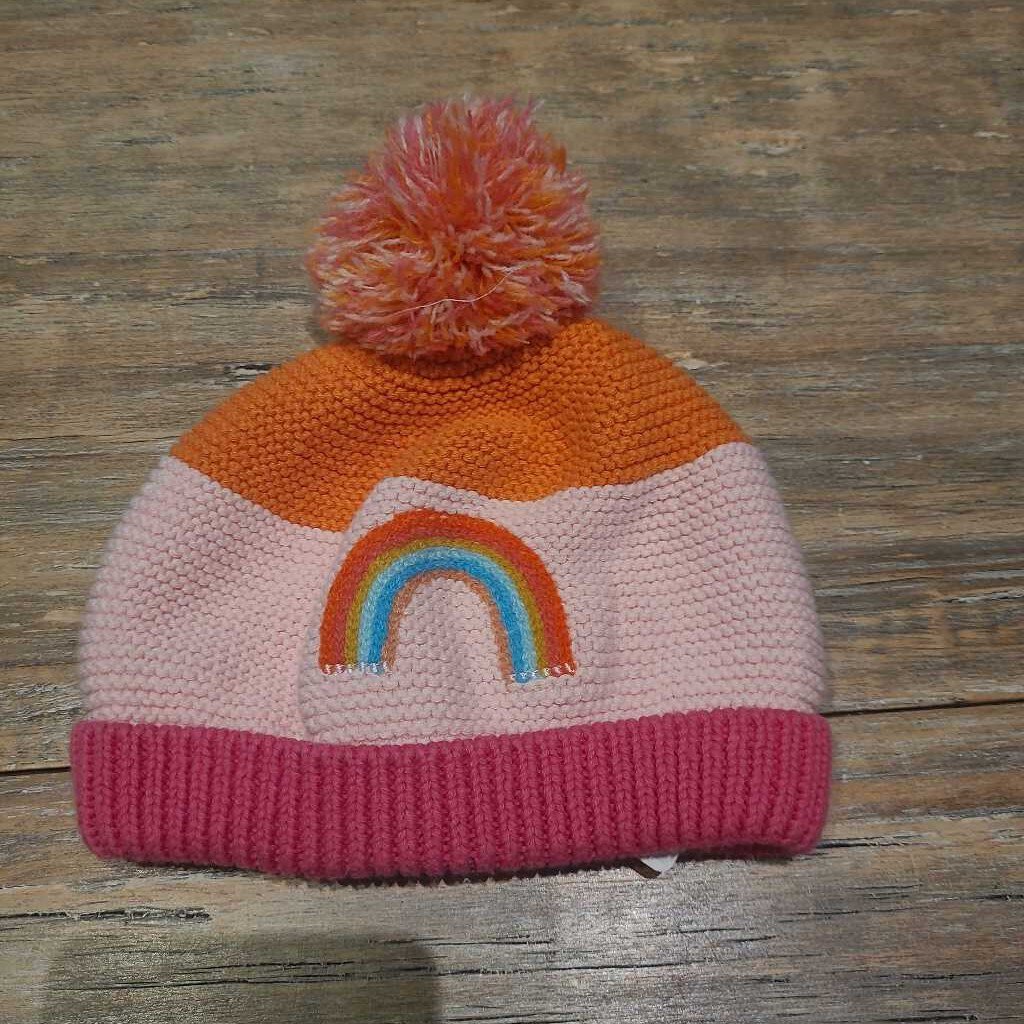 Next knit pink orange rainbow pom pom tuque 3-6m