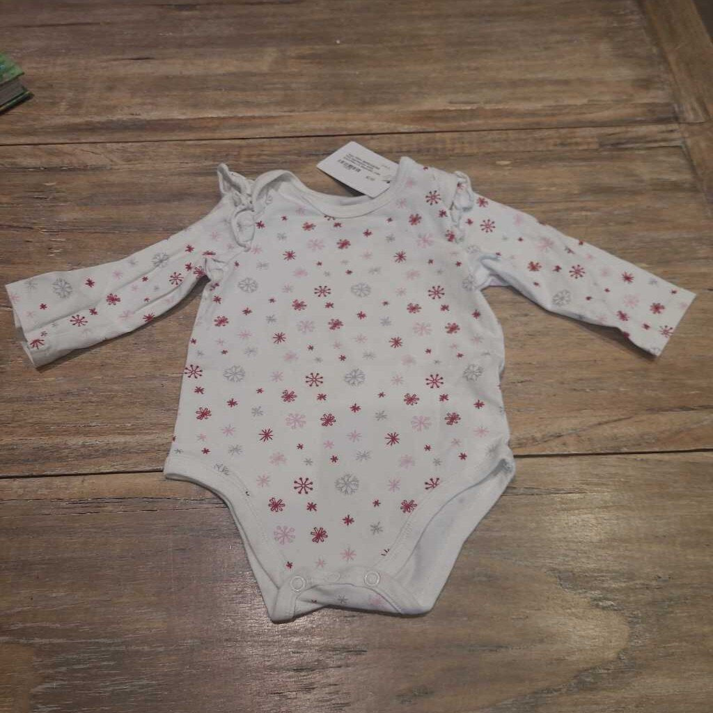 First Impressions white snowflake LS diapershirt 3-6m