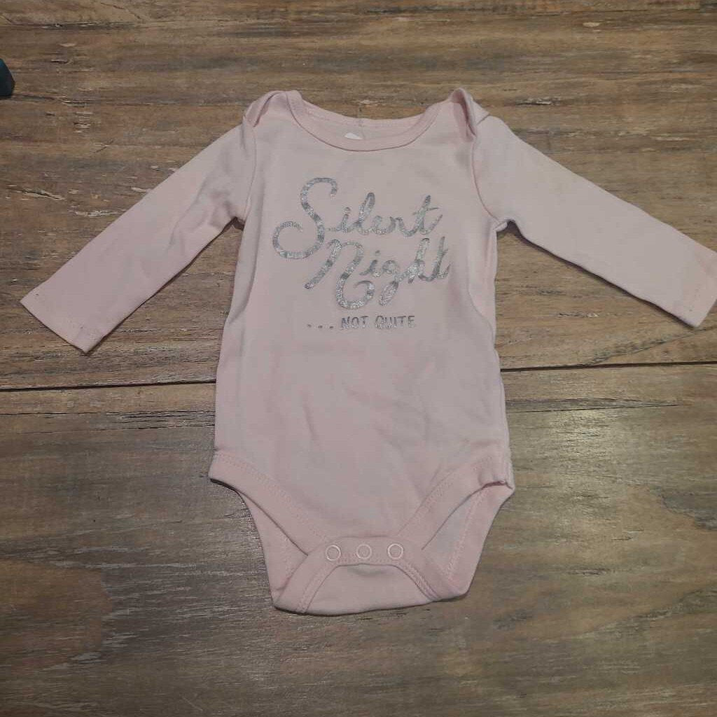 Joe Fresh pink Silent Night LS diapershirt 0-3m