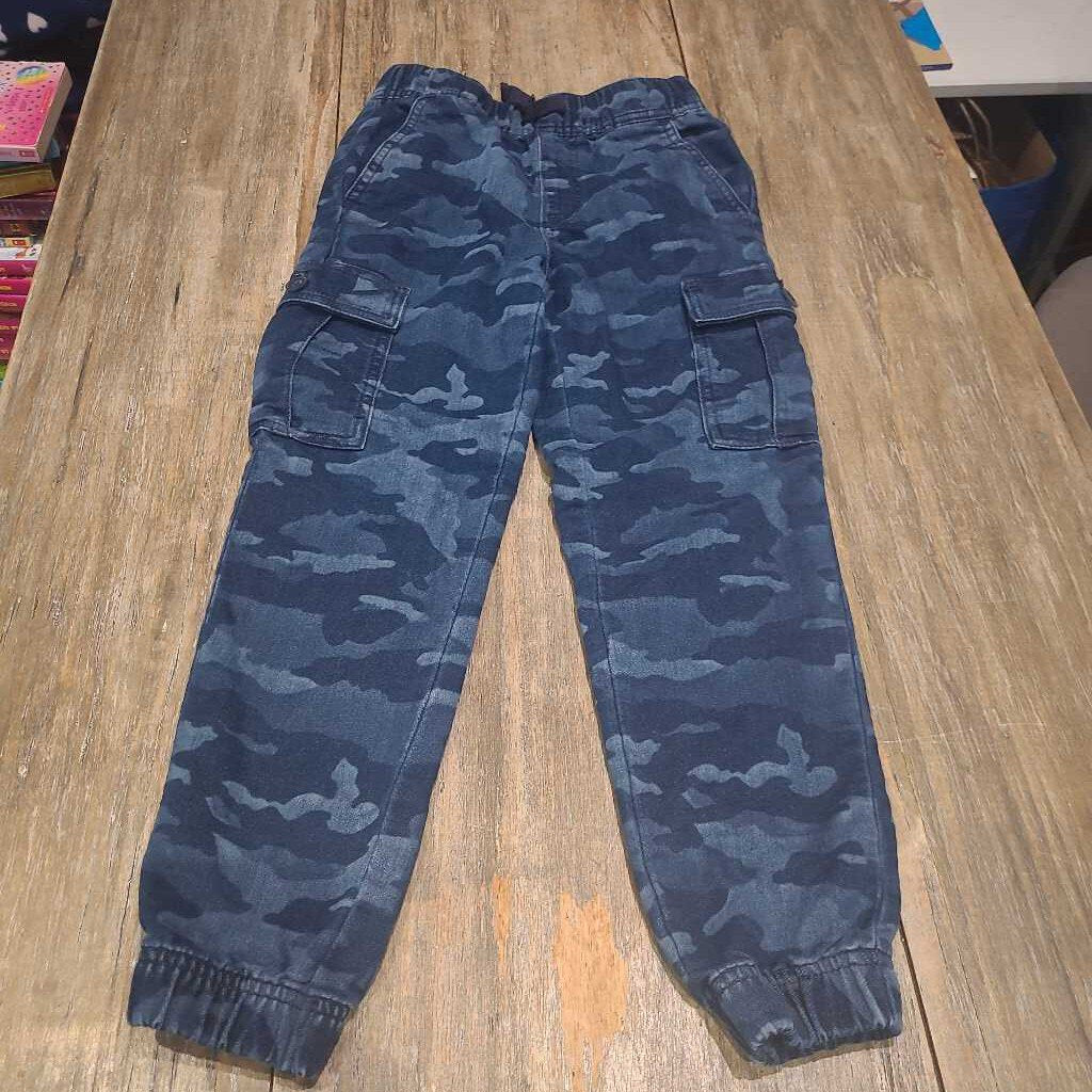 Joe Fresh blue camo soft denim pull up cargo pants 7-8Y
