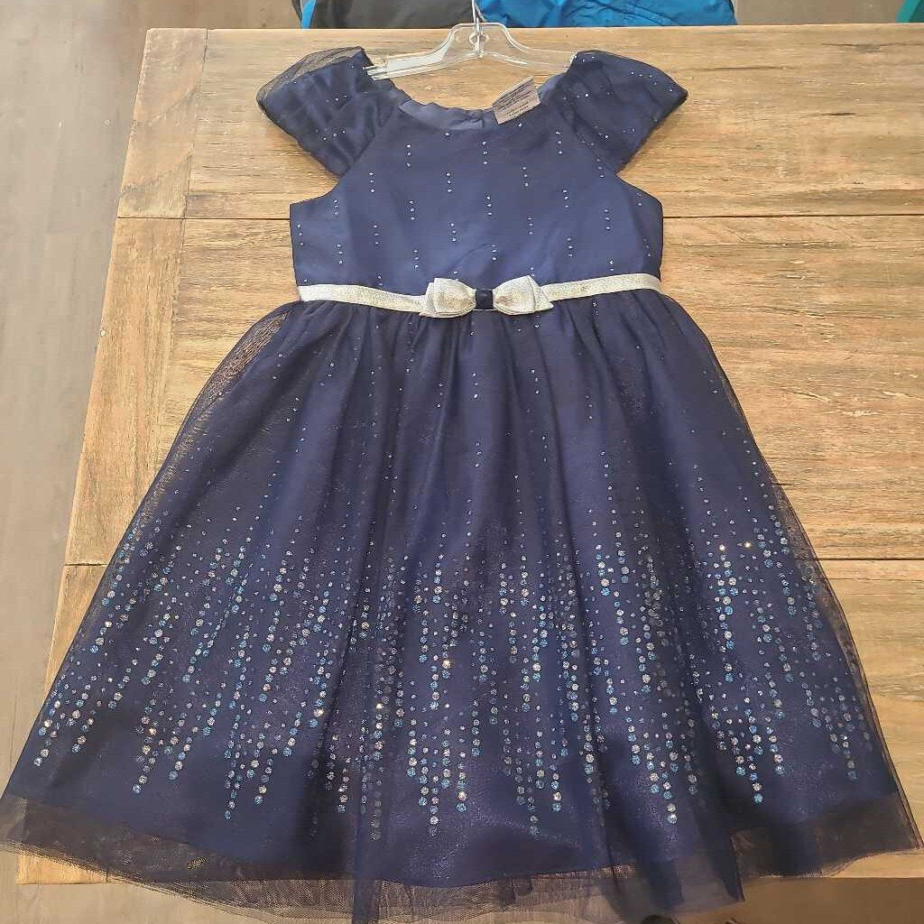 Jona Michelle navy blue sparkle silver bow dress 6Y