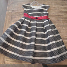 Load image into Gallery viewer, Jona Michelle cream black stripe red bow dress 4T
