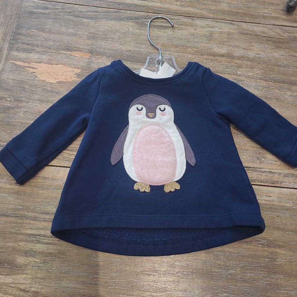 Carters blue fuzzy penguin sweater 6m