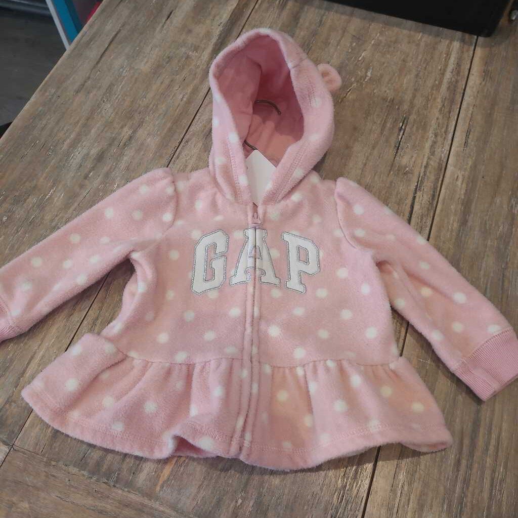 Gap pink fleece polka dot zipup hoody 6-12m