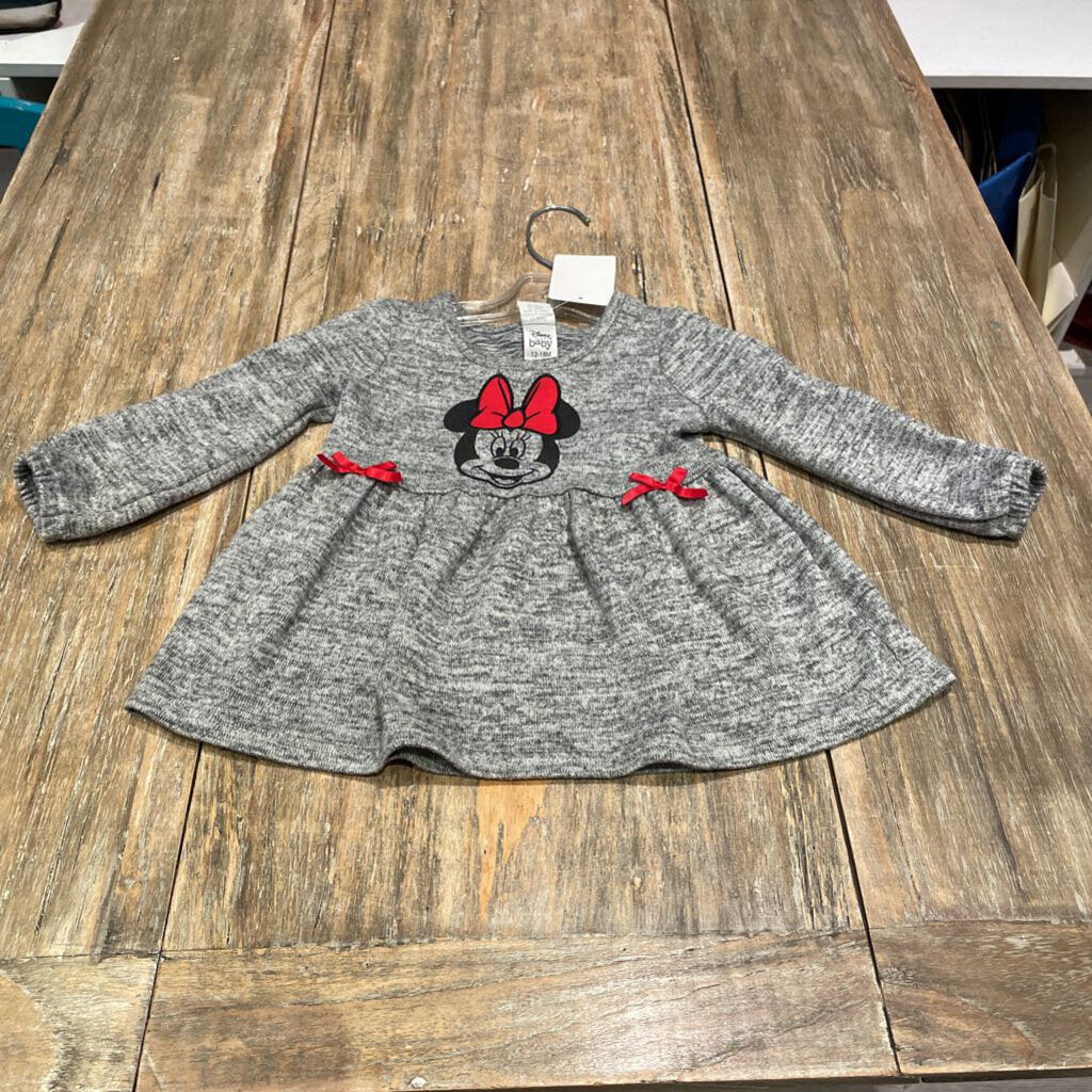 Disney Grey knit minnie LS Polyblnd Dresses 12-18m