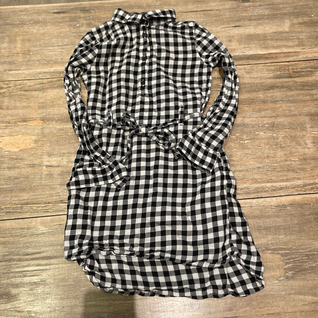 H&M black and white checkered shirt dress 6Y