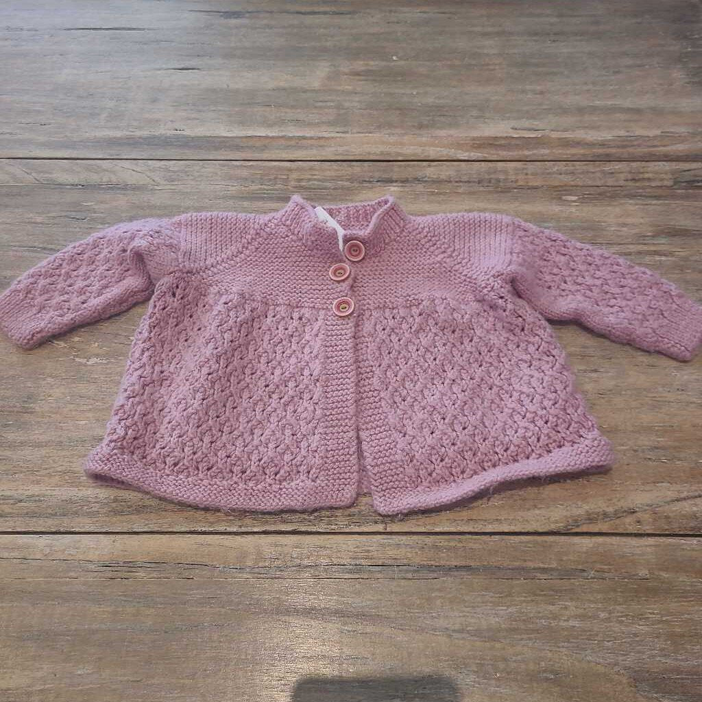 Hand knit pink cardigan 3m