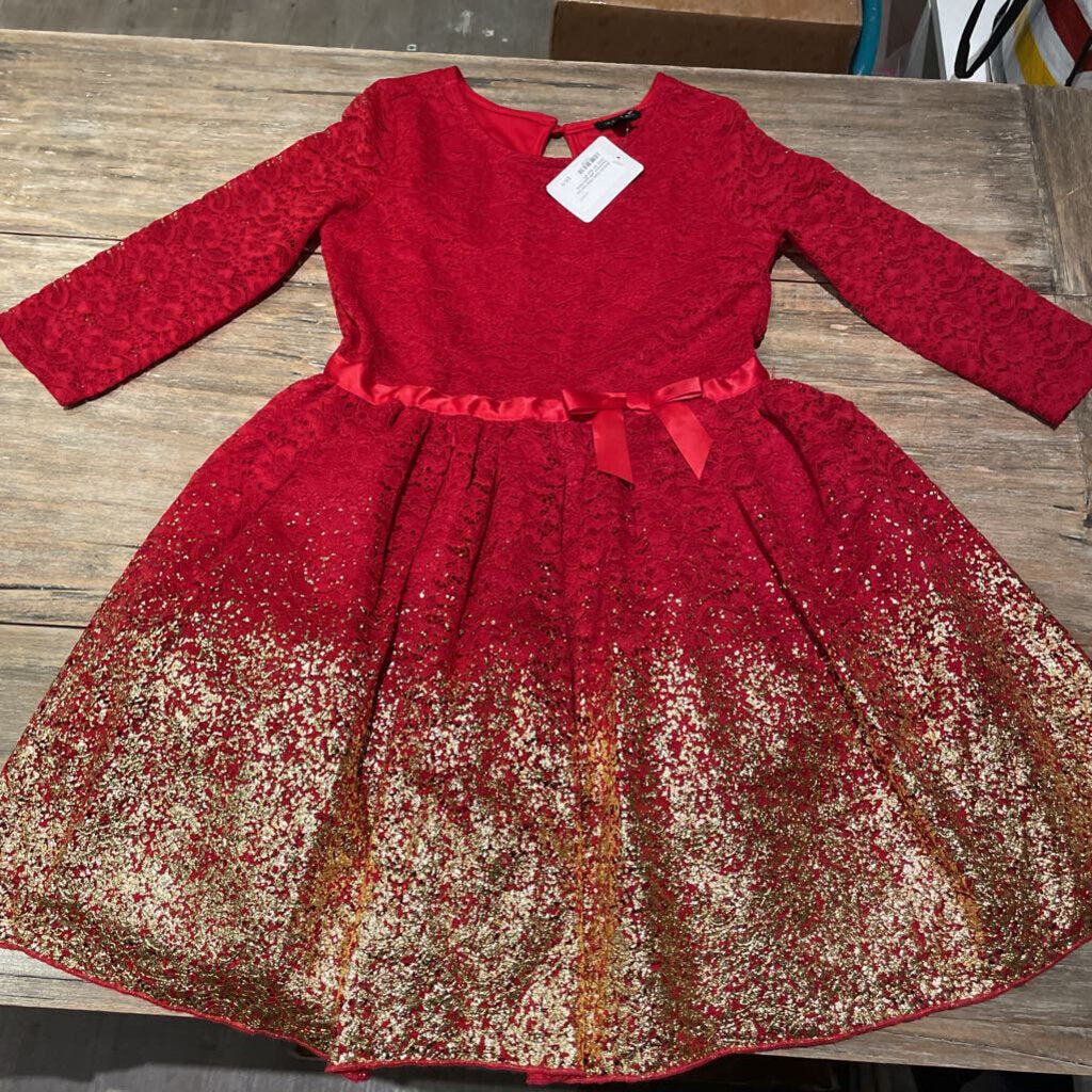 Zunie red lace longsleeve with gold detail dress 10Y