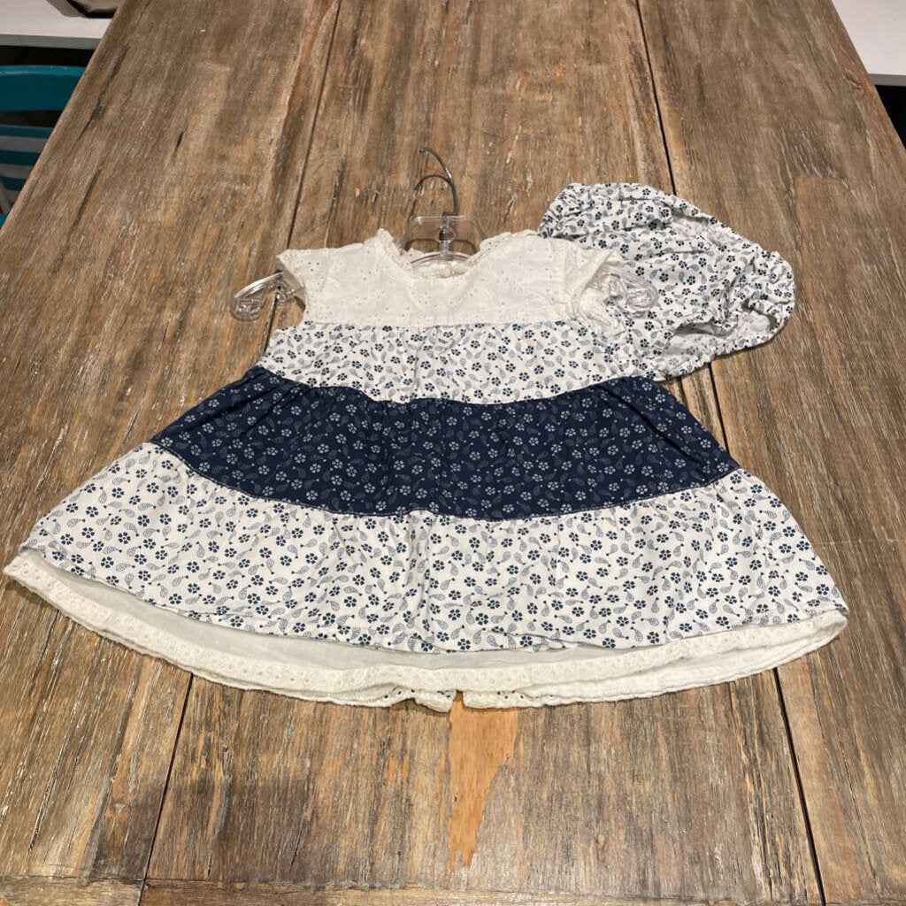 2pc.Baby Boots White blue floral tank Ctn Dresses 1-2m