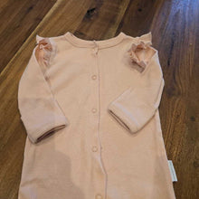 Load image into Gallery viewer, Shabby Chic light pink ruffle button up sleeper 6-9m
