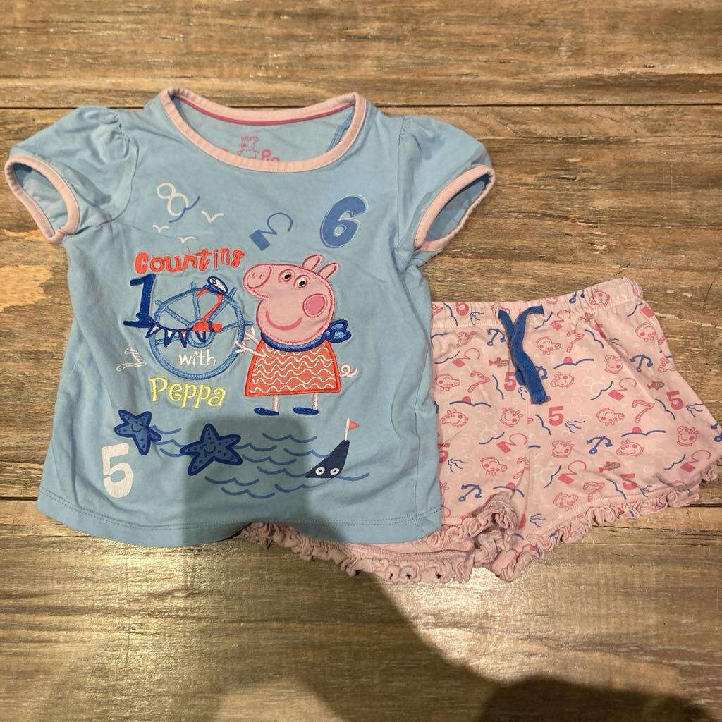 M&S Peppa Pig Blue Cotton SS Shorts Pyjamas 3-4T